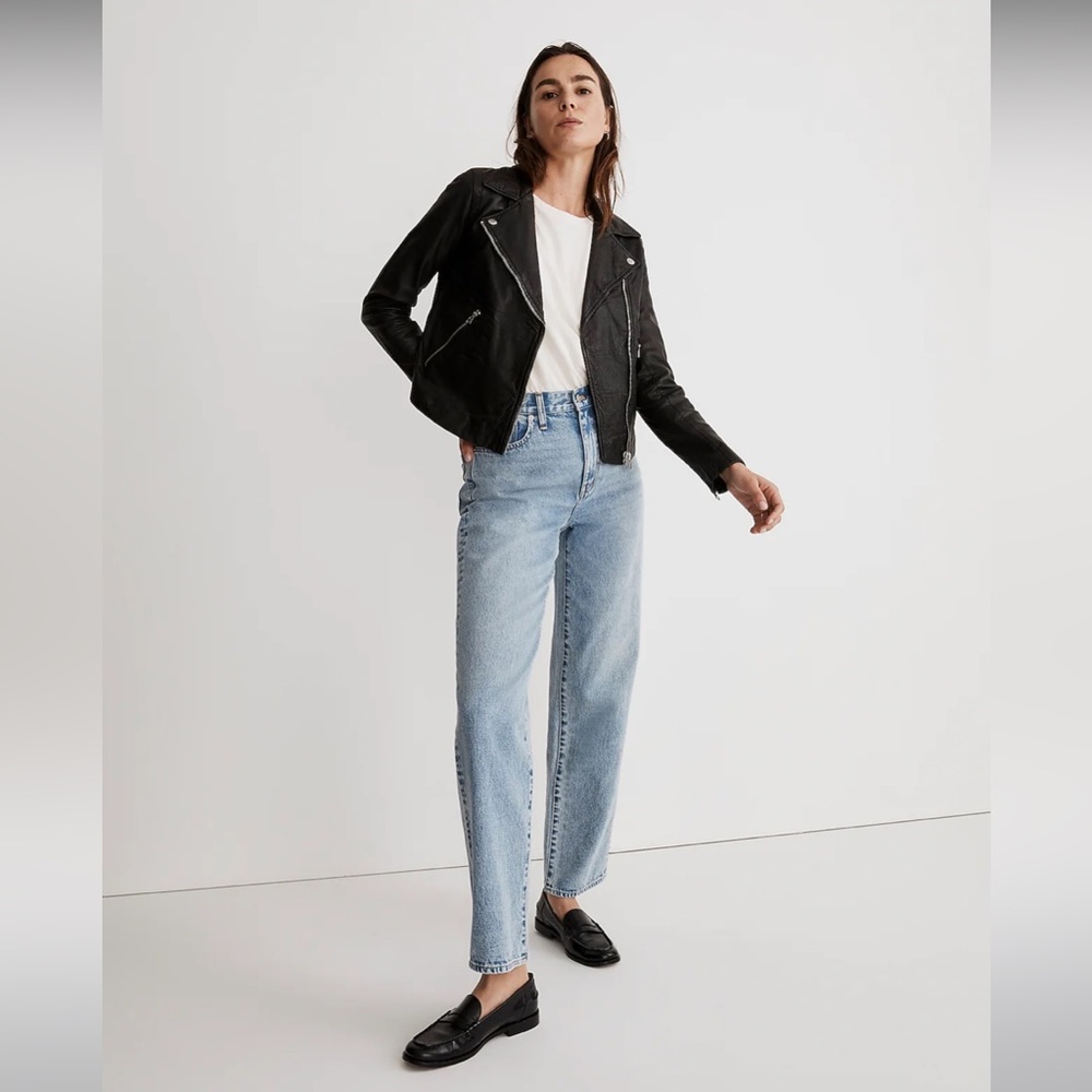 Madewell The Washed Leather Motorcycle Jacket in Black